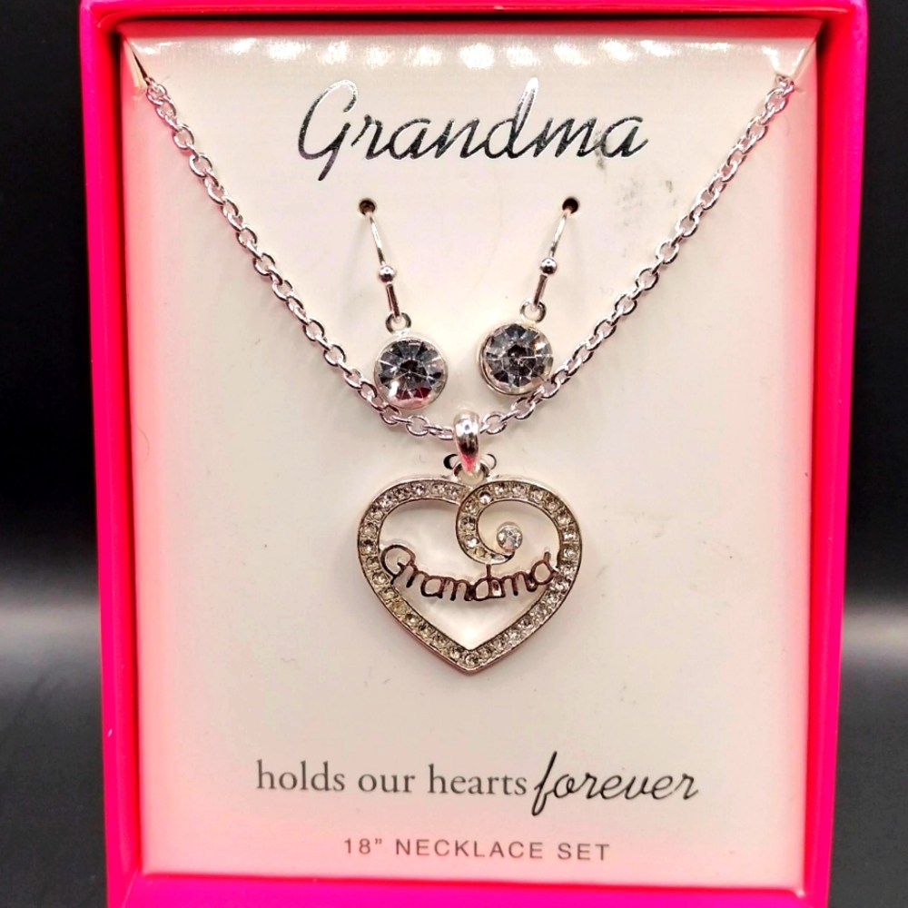 NWT  -  Grandma Silver Necklace & Earring Set